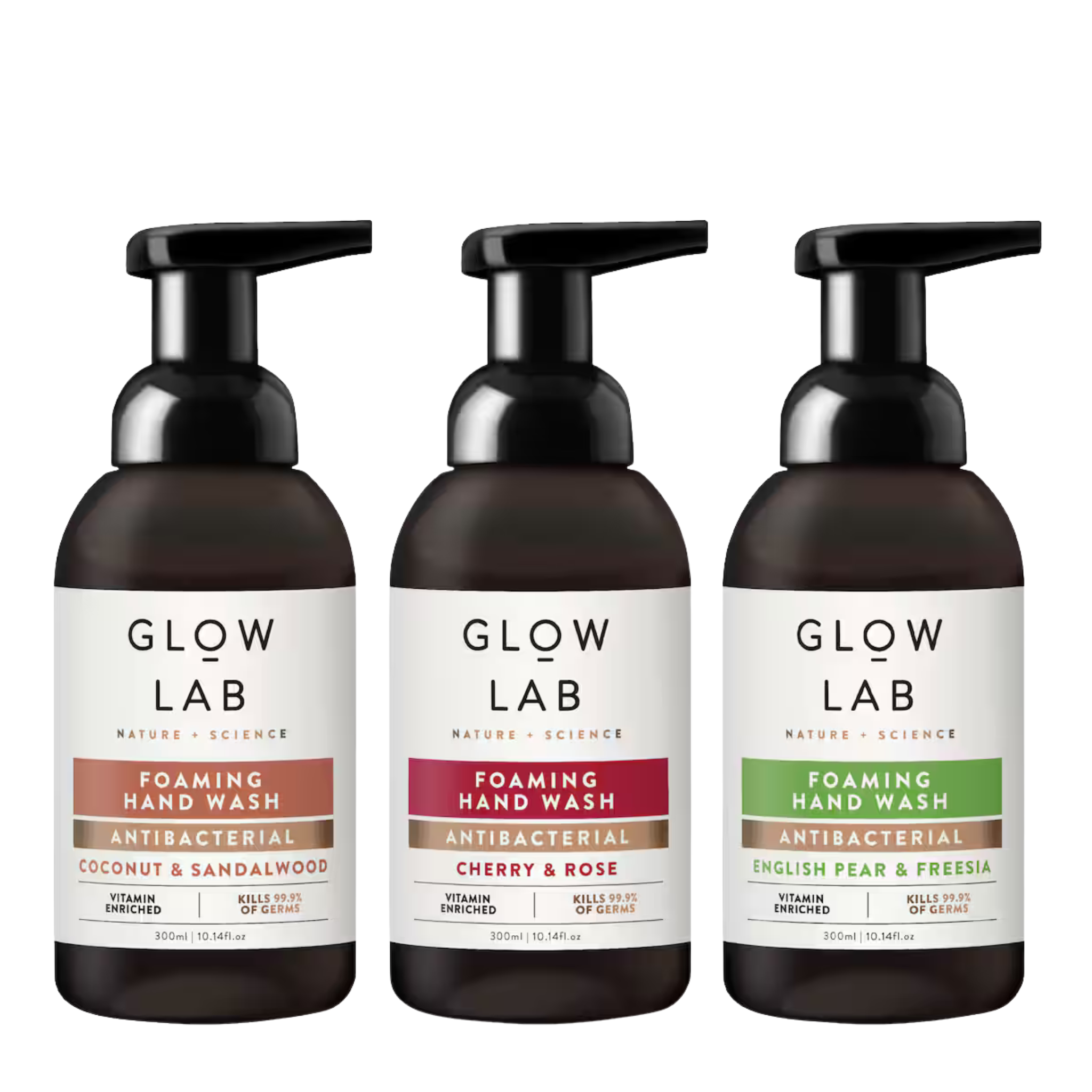 Glow Lab 泡沫洗手液 英國梨小蒼蘭丨椰子檀香丨櫻桃玫瑰 300mL 3入組