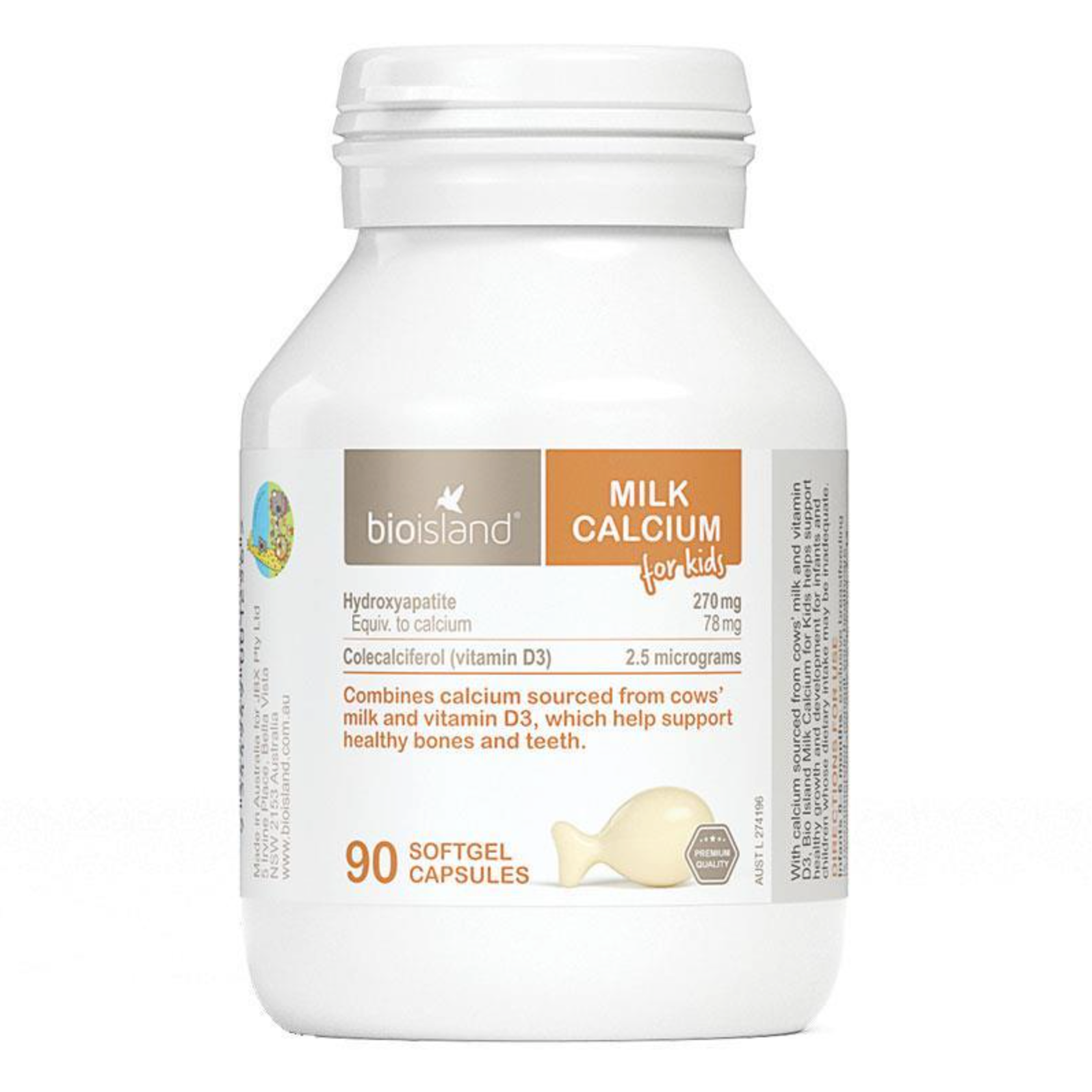 Bio Island Milk Calcium Kids 嬰幼兒童液體乳鈣軟膠囊 90粒