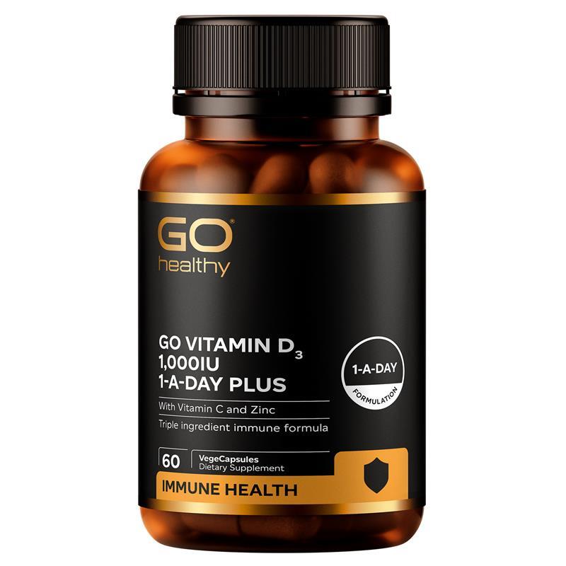 Go Healthy Vitamin D3 紐西蘭高之源 維他命D3 1000IU 含維他命C + 鋅 60粒 素食膠囊
